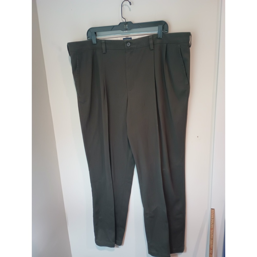 Dockers Mens Pants 42x30 Green Waterless Classic Fit Pleated Front Chino Slacks